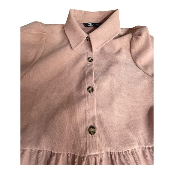 ZARA Pink Corduroy Babydoll Dress Size Small Tiered Casual Summer Spring Boho - Picture 4 of 10